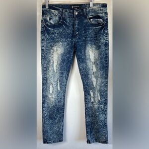 Rocawear Acid Wash Denim Jeans Mens 32x32 Distressed Skinny EUC Y2K Hip Hop